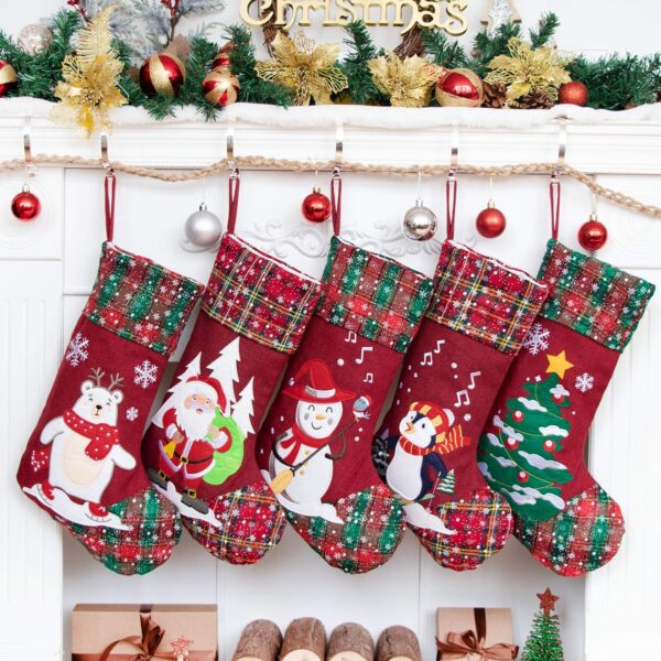 Linen Applique Christmas Stockings