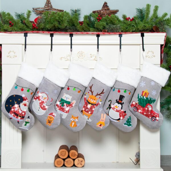 Gray Burlap Sequins Christmas Stockings