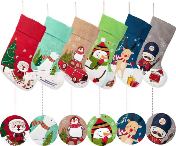 Christmas Stocking Linen Burlap Applique - 图片 2