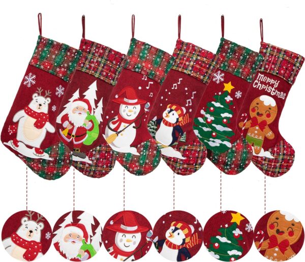 Linen Applique Christmas Stockings - 图片 4