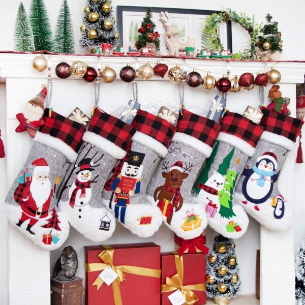 Christmas Stockings Gray Burlap - 图片 2