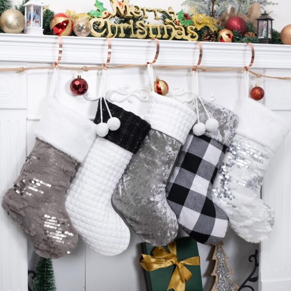 Black White Gray Christmas Stockings - 图片 2