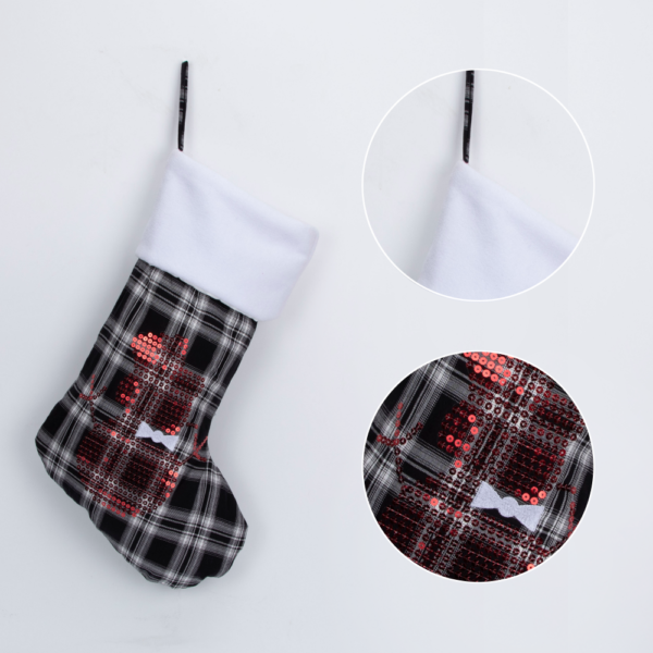 Sequin Plaid Christmas Stocking - 图片 3