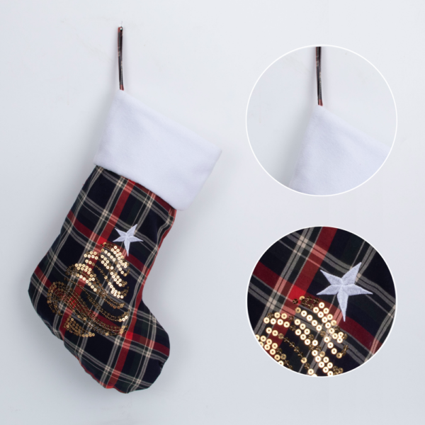 Sequin Plaid Christmas Stocking - 图片 4