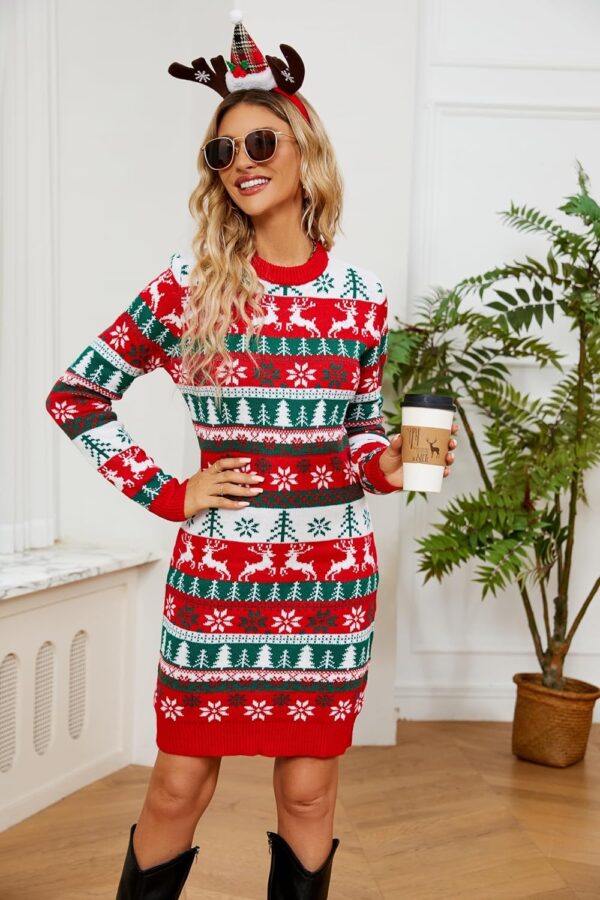 Ugly Christmas Sweaters for Women Cute Fuzzy Funny Wintertime Holiday Parties Knitted Pullover Sweater Skirt - 图片 2