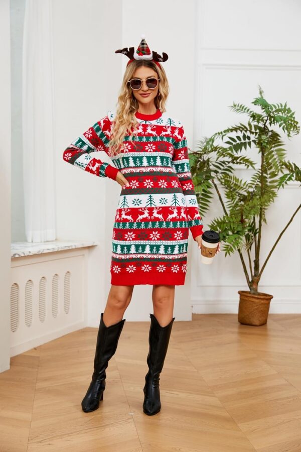 Ugly Christmas Sweaters for Women Cute Fuzzy Funny Wintertime Holiday Parties Knitted Pullover Sweater Skirt