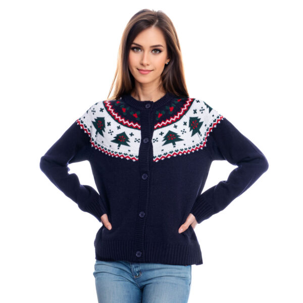 W003 Navy Blue Cardigan Ugly Christmas Sweaters