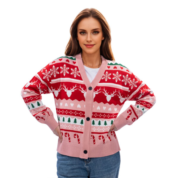 Deer Head Cardigan Ugly Christmas Sweaters - 图片 2