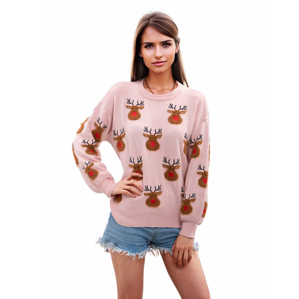 Deer Head Pink Ugly Christmas Sweaters - 图片 3