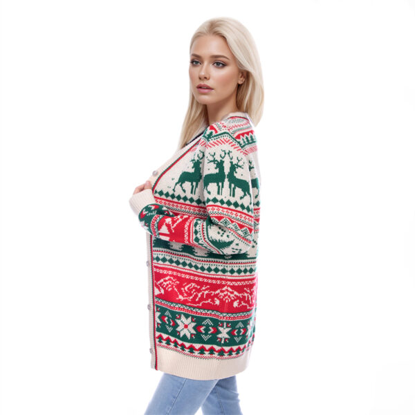 W002 Retro Beige Ugly Christmas Sweaters - 图片 2