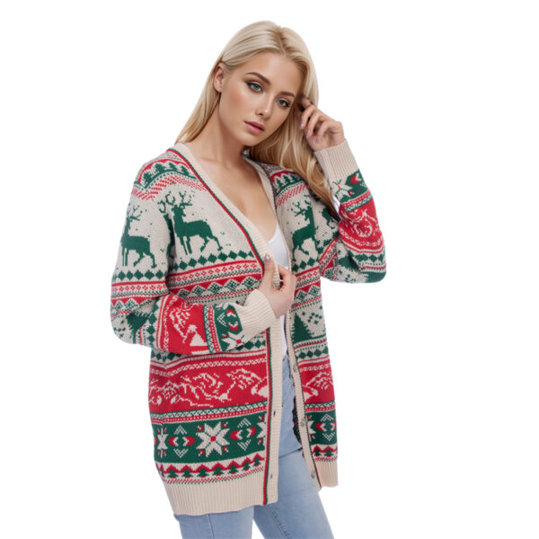 W002 Retro Beige Ugly Christmas Sweaters - 图片 3