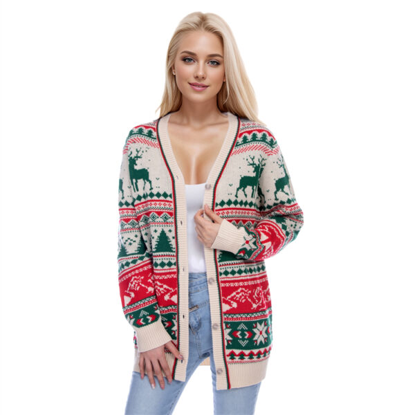 W002 Retro Beige Ugly Christmas Sweaters - 图片 5