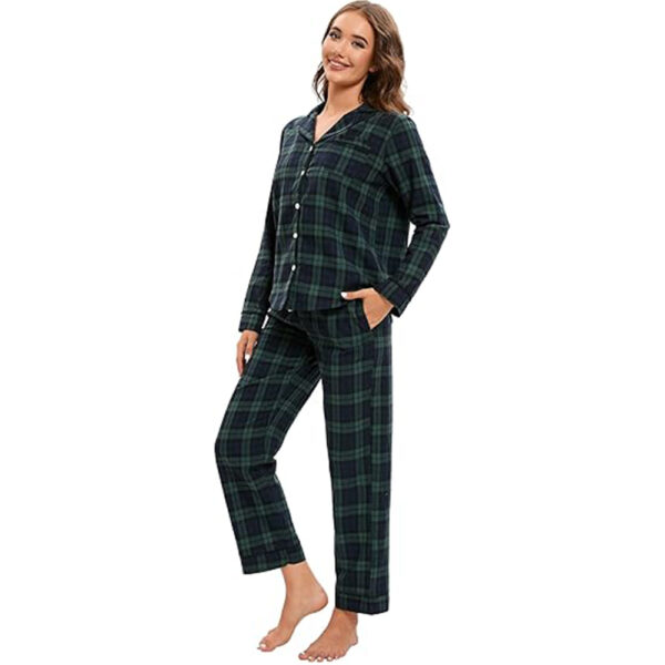 W029 Green & Blue Plaid Christmas Pajamas - 图片 2