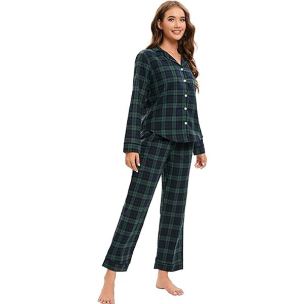 W029 Green & Blue Plaid Christmas Pajamas - 图片 3