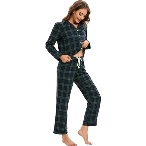 W029 Green & Blue Plaid Christmas Pajamas - 图片 4